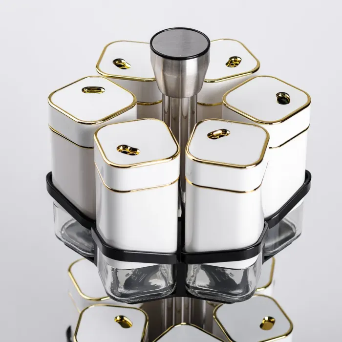 Набір для спецій на підставці 12 шт. 120 мл карусель для спецій Білий (HP-1315) - зображення 7