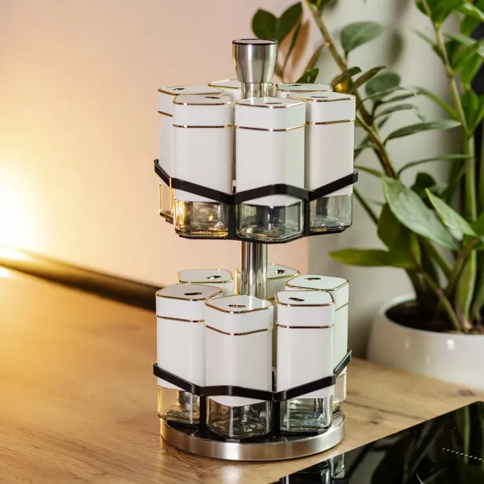 Набір для спецій на підставці 12 шт. 120 мл карусель для спецій Білий (HP-1315) - зображення 8