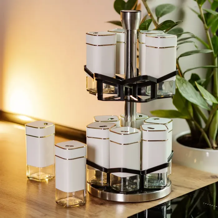 Набір для спецій на підставці 12 шт. 120 мл карусель для спецій Білий (HP-1315) - зображення 9