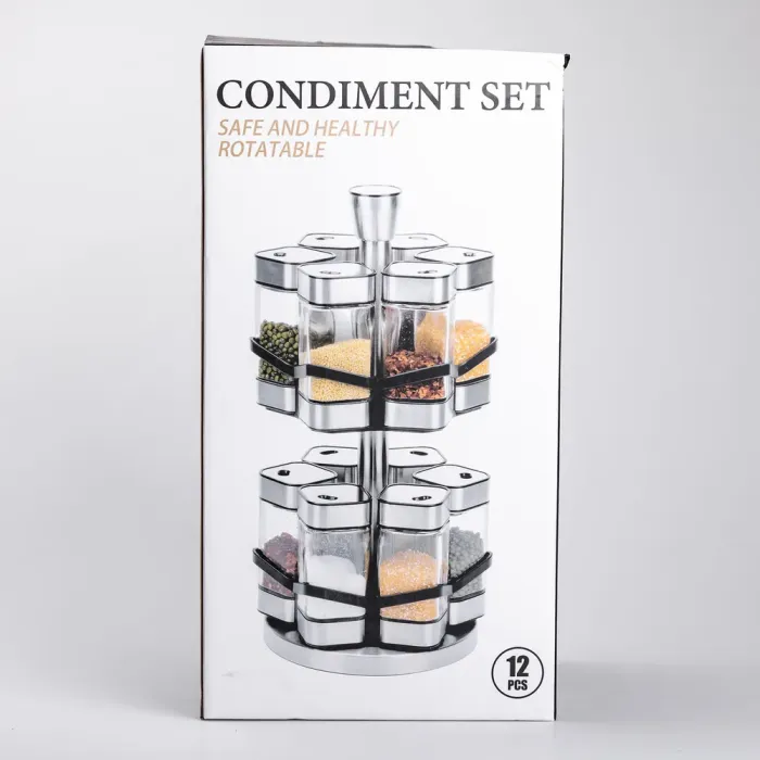 Набір для спецій на підставці 12 шт. 120 мл карусель для спецій Білий (HP-1315) - зображення 10