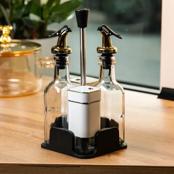 Набор для специй на подставке 4 предмета бутылочки для уксуса и масла (HP1313) - изображение 5
