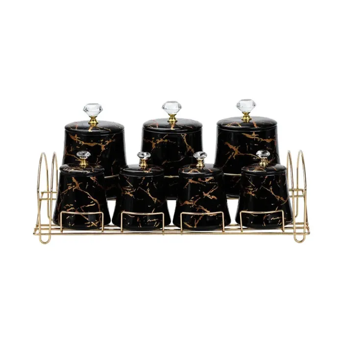 Набор специй на подставке 7 шт. баночки по 250 и 600 мл керамические черный (HP1249) - изображение 3