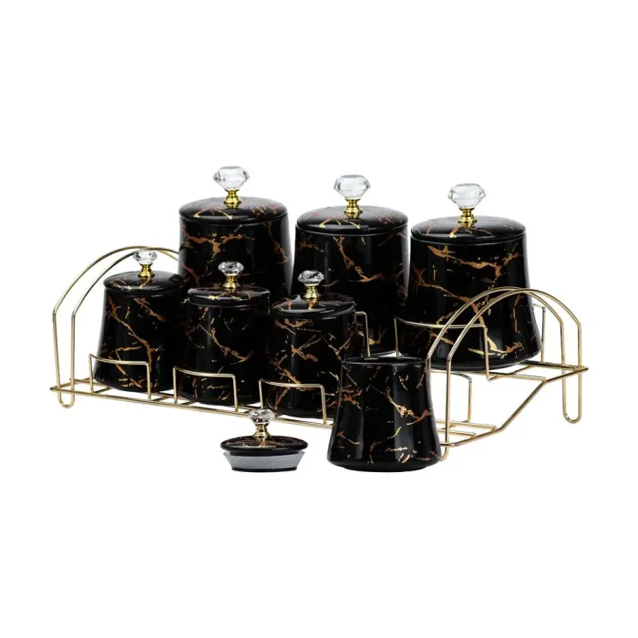 Набор специй на подставке 7 шт. баночки по 250 и 600 мл керамические черный (HP1249) - изображение 5