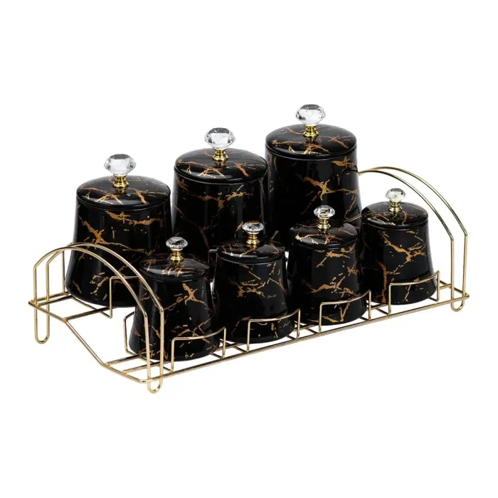 Набор специй на подставке 7 шт. баночки по 250 и 600 мл керамические черный (HP1249) - изображение 6