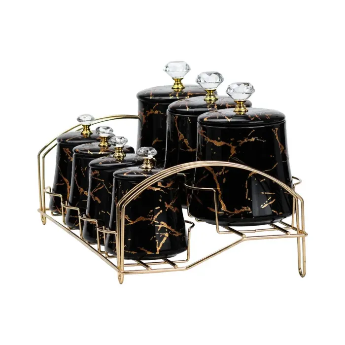 Набор специй на подставке 7 шт. баночки по 250 и 600 мл керамические черный (HP1249) - изображение 7