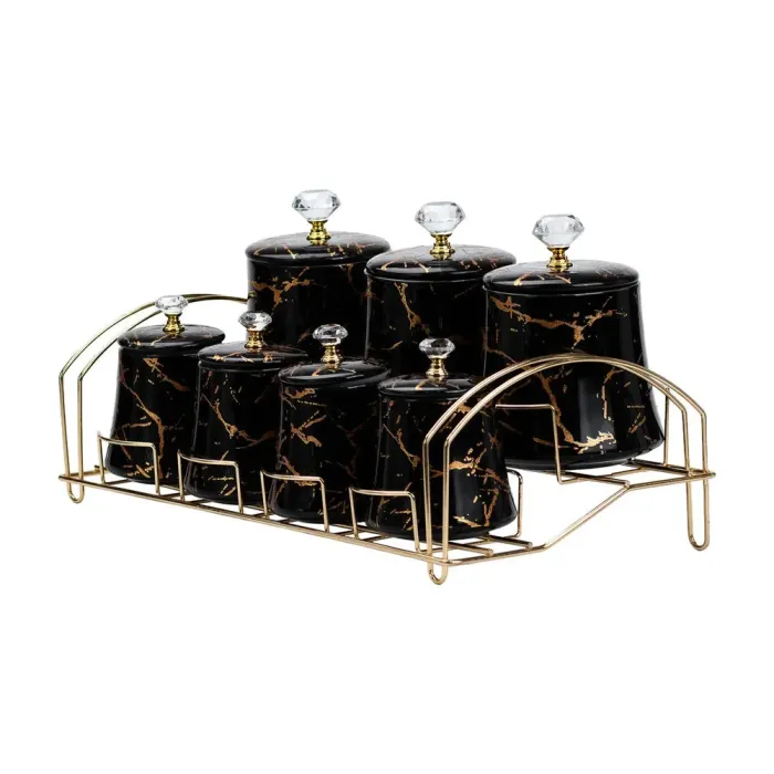 Набор специй на подставке 7 шт. баночки по 250 и 600 мл керамические черный (HP1249) - изображение 8