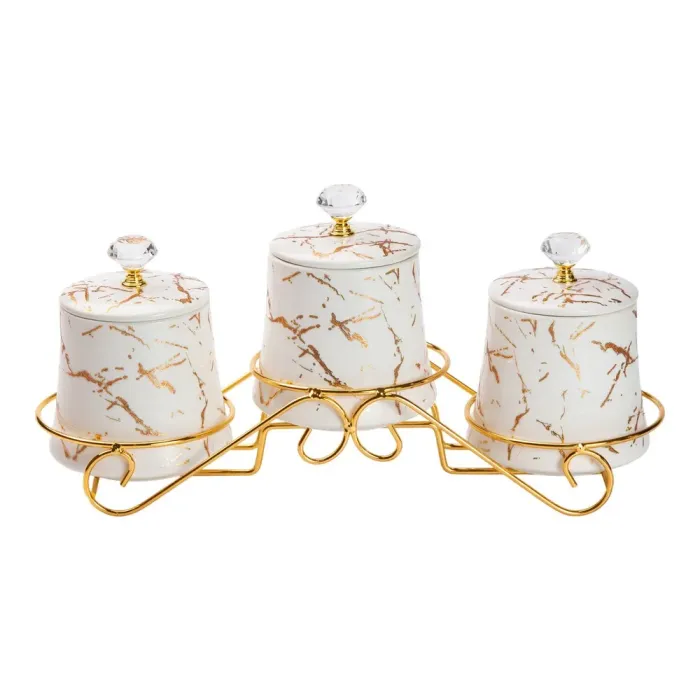 Набор для специй с подставкой, белый, 3 баночки, 600 мл, керамика (HP-1251) - изображение 1