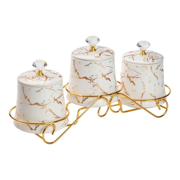 Набор для специй с подставкой, белый, 3 баночки, 600 мл, керамика (HP-1251) - изображение 3