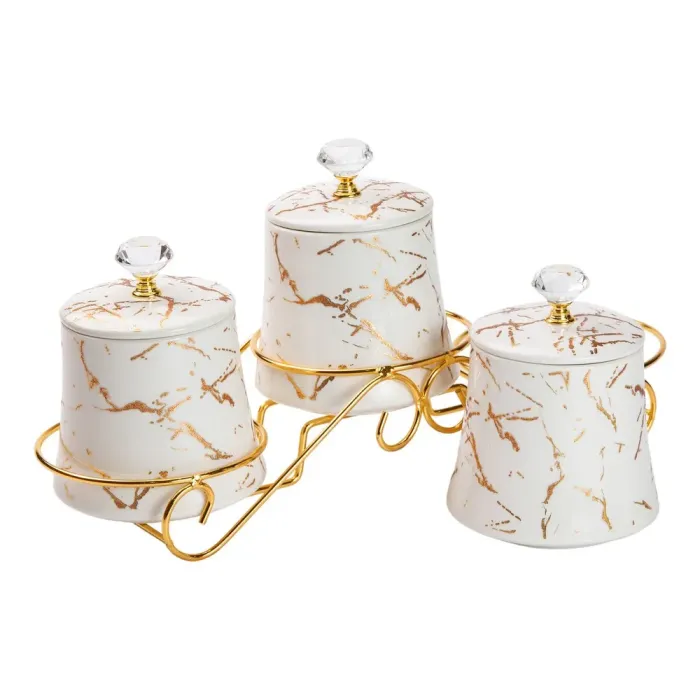 Набор для специй с подставкой, белый, 3 баночки, 600 мл, керамика (HP-1251) - изображение 4