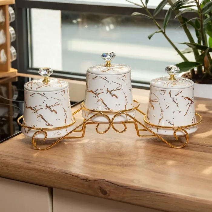 Набор для специй с подставкой, белый, 3 баночки, 600 мл, керамика (HP-1251) - изображение 7