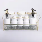 Набір для спецій на підставці з пляшками для олії та оцту 8 предметів Білий (HP-1360W)