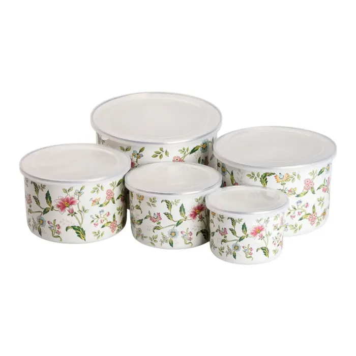 Набор из 5 эмалированных контейнеров для еды, салатников с крышками. (HP-2-117) - изображение 3