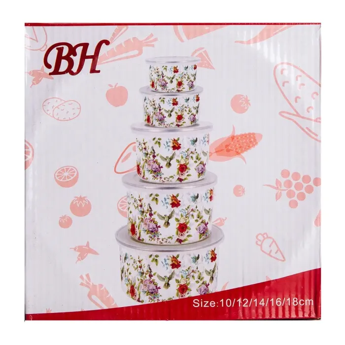 Набор из 5 эмалированных контейнеров для еды, салатников с крышками. (HP-2-117) - изображение 6