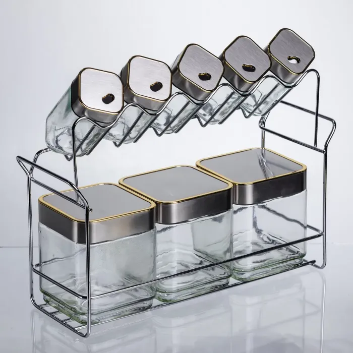 Набір ємностей для зберігання 8 штук по 100/700 мл на металевій підставці HP-1347 (HP-1347) - зображення 1