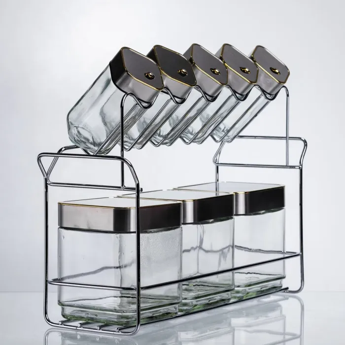 Набір ємностей для зберігання 8 штук по 100/700 мл на металевій підставці HP-1347 (HP-1347) - зображення 2