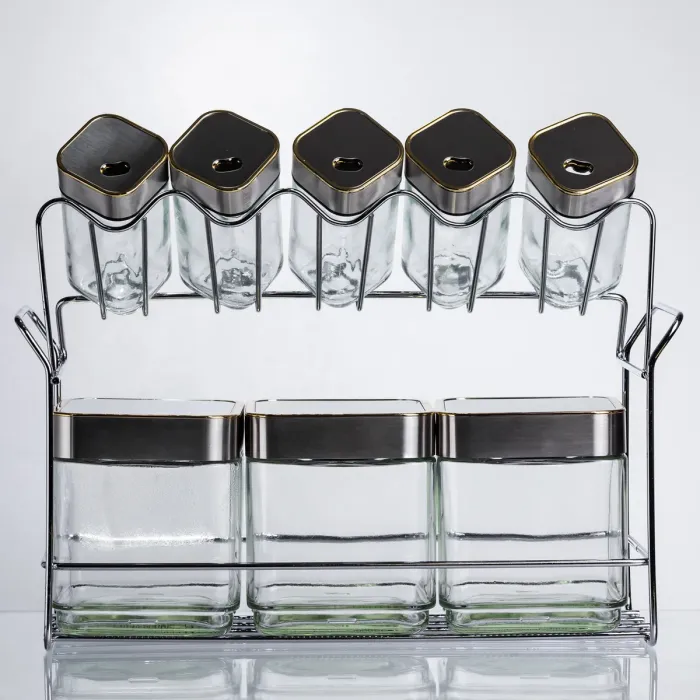 Набір ємностей для зберігання 8 штук по 100/700 мл на металевій підставці HP-1347 (HP-1347) - зображення 3