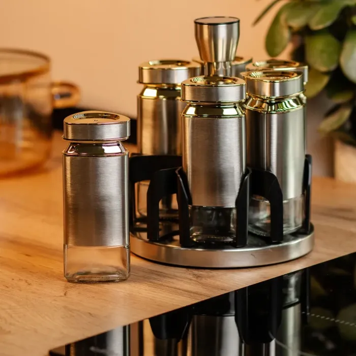Набор емкостей для специй на подставке 6 баночек по 120 мл карусель (HP1326) - изображение 6