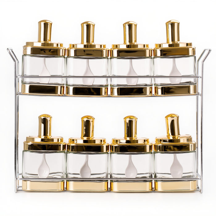 Набір ємностей для спецій на підставці 8 шт. (350 мл) Gold HP-1338 (HP-1338) - изображение 1