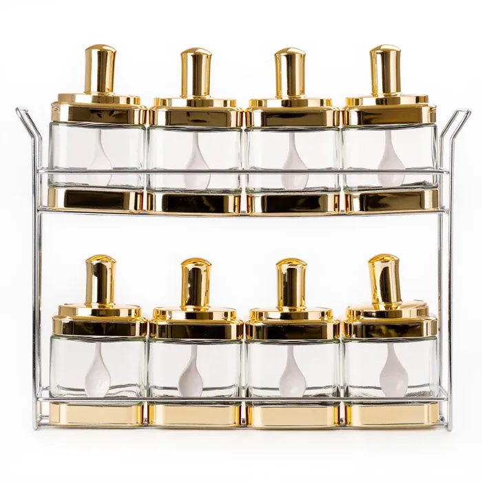 Набір ємностей для спецій на підставці 8 шт. (350 мл) Gold HP-1338 (HP-1338) - зображення 1