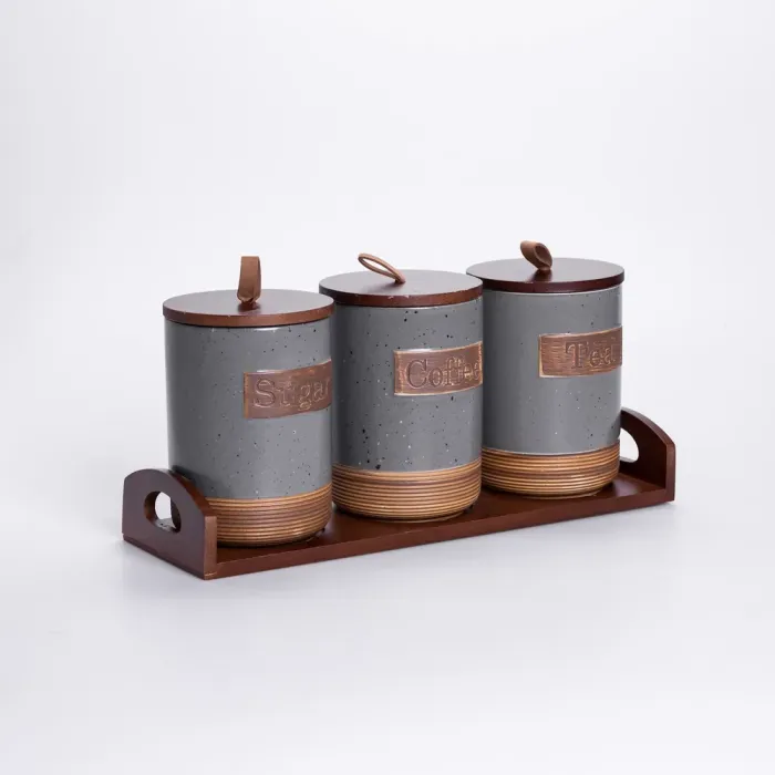 Набір порцелянових банок для сипучих 3 шт по 800 мл з кришками Сірий HP-26-1G (HP-26-1G) - изображение 2