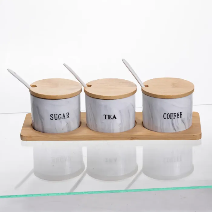 Набір порцелянових банок на підставці 3 шт по 180 (мл) Сірий SCT-660 (SCT-660) - зображення 1