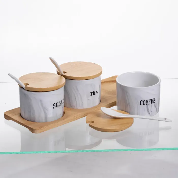 Набір порцелянових банок на підставці 3 шт по 180 (мл) Сірий SCT-660 (SCT-660) - зображення 2