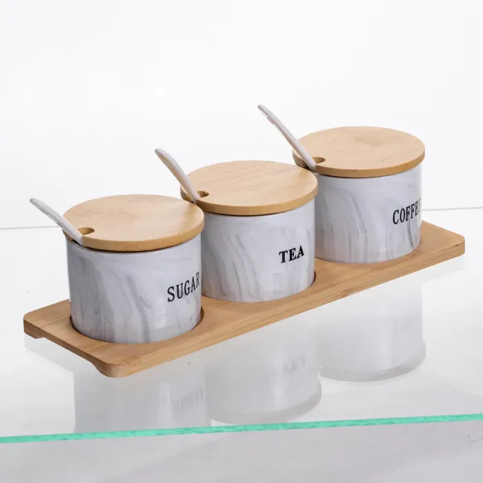 Набір порцелянових банок на підставці 3 шт по 180 (мл) Сірий SCT-660 (SCT-660) - зображення 3