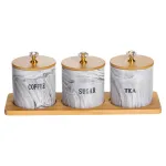 Набір порцелянових банок для сипучіх на підставці 3 шт. по 250 (мл) для чаю кави цукру Сірий SCT-664 (SCT-664)