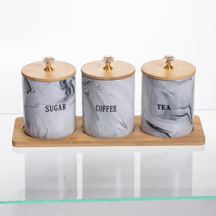 Набір порцелянових банок на підставці 3 шт по 350 (мл) Сірий SCT-662 (SCT-662) - зображення 1
