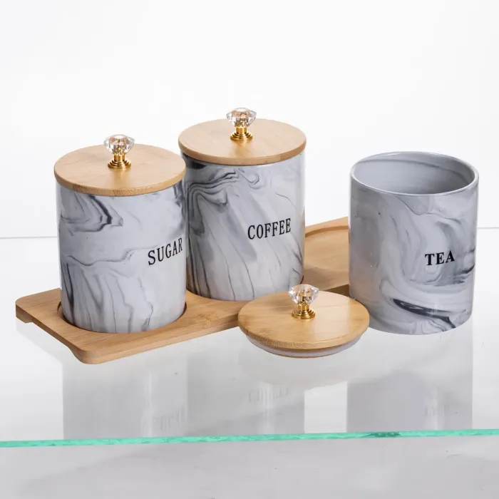 Набір порцелянових банок на підставці 3 шт по 350 (мл) Сірий SCT-662 (SCT-662) - зображення 3