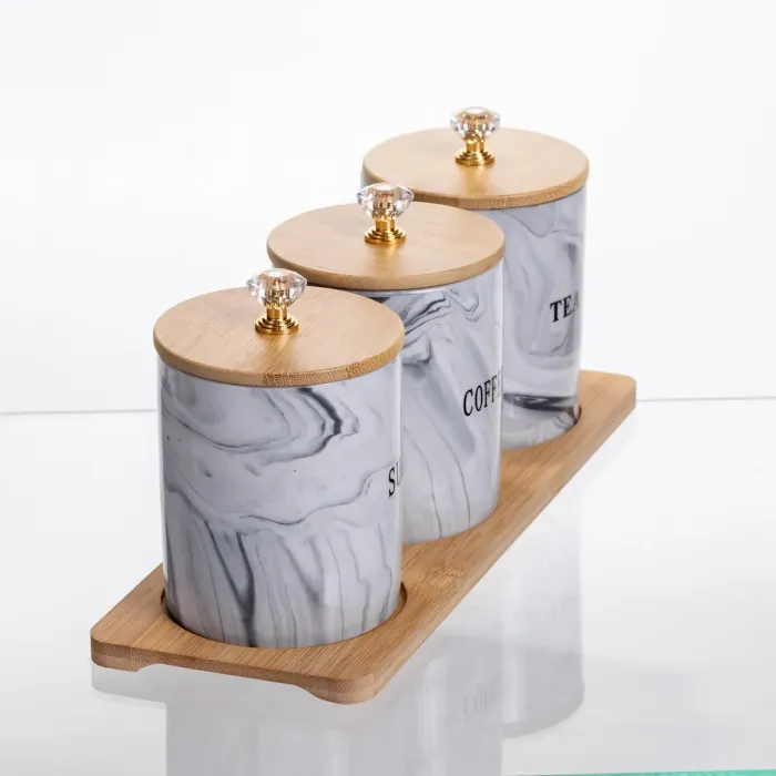 Набір порцелянових банок на підставці 3 шт по 350 (мл) Сірий SCT-662 (SCT-662) - зображення 4