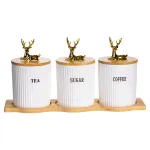 Набір порцелянових банок для сипучіх на бамбуковій підставці 3 шт. по 400 мл для чаю кави цукру SCT-652 (SCT-652)