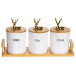 Набір порцелянових банок для сипучих продуктів на підставці з ручками 3 шт по 400 мл SCT-650 (SCT-650)