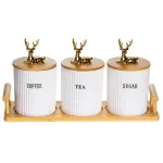 Набір порцелянових банок для сипучих продуктів на підставці з ручками 3 шт по 400 мл SCT-650 (SCT-650)