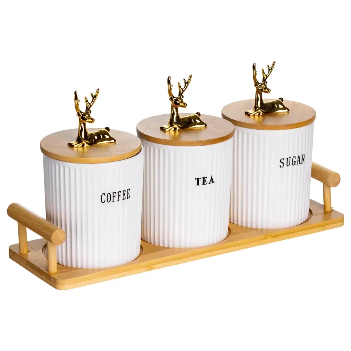 Набір порцелянових банок для сипучих продуктів на підставці з ручками 3 шт по 400 мл SCT-650 (SCT-650) - изображение 2