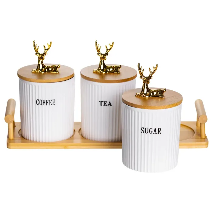 Набір порцелянових банок для сипучих продуктів на підставці з ручками 3 шт по 400 мл SCT-650 (SCT-650) - изображение 3