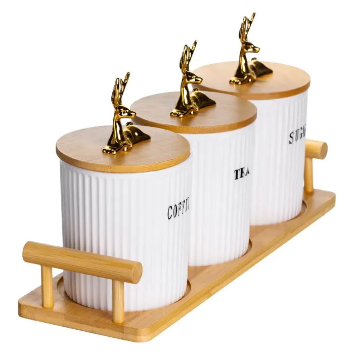 Набір порцелянових банок для сипучих продуктів на підставці з ручками 3 шт по 400 мл SCT-650 (SCT-650) - изображение 4