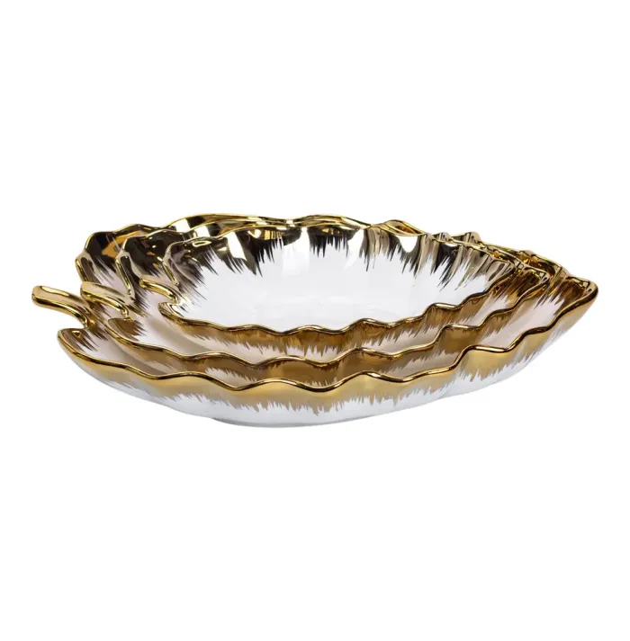 Набір порцелянових страв для сервірування столу 3 (шт) у формі листа Золотистий HP-26-10 (HP-26-10) - зображення 2