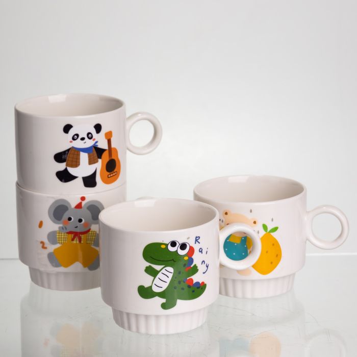 Набір порцелянових чашок для дітей на металевій підставці Animals 4 (шт) по 300 (мл) подарунковий набір чашок FM-8 (FM-8) - зображення 4