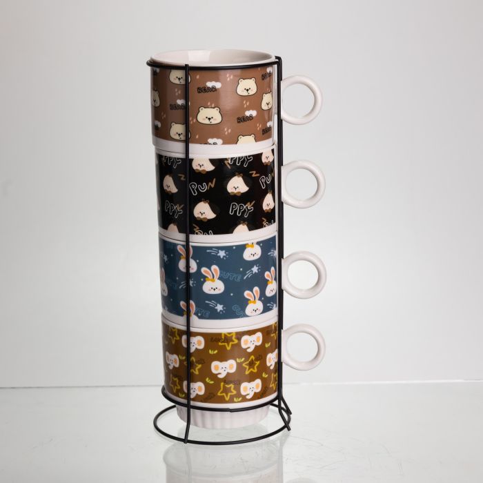 Набір порцелянових чашок для дітей на металевій підставці Toys 4 (шт) по 300 (мл) подарунковий набір чашок FM-15 (FM-15) - зображення 2