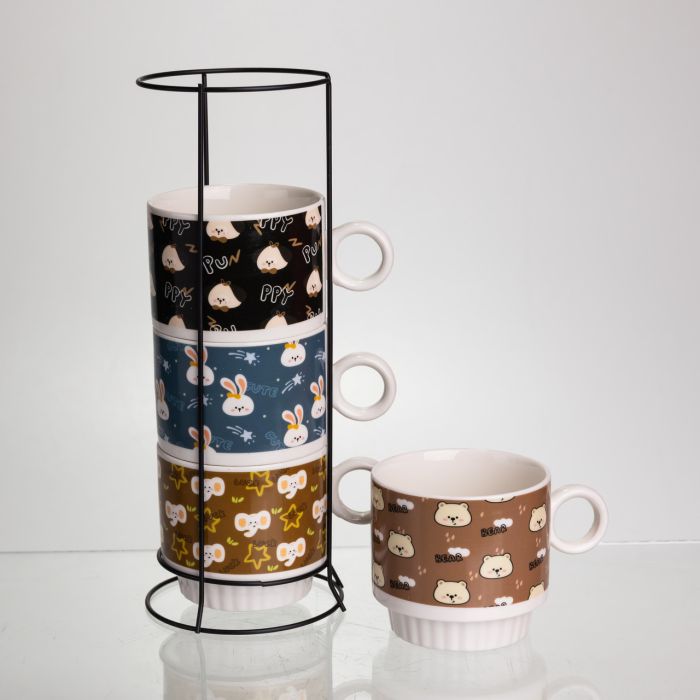 Набір порцелянових чашок для дітей на металевій підставці Toys 4 (шт) по 300 (мл) подарунковий набір чашок FM-15 (FM-15) - зображення 3