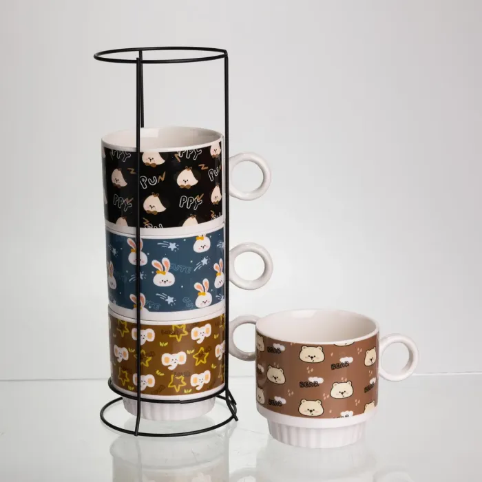 Набір порцелянових чашок для дітей на металевій підставці Toys 4 (шт) по 300 (мл) подарунковий набір чашок FM-15 (FM-15) - зображення 3