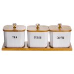 Набір порцелянових квадратних банок для сипучіх на підставці 3 шт. по 350 (мл) для чаю кави цукру SCT-643 (SCT-643)