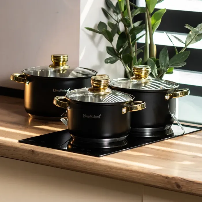 Набор из 3 кастрюль из нержавеющей стали с крышками и толстым дном для всех видов плит (HP33542) - изображение 1