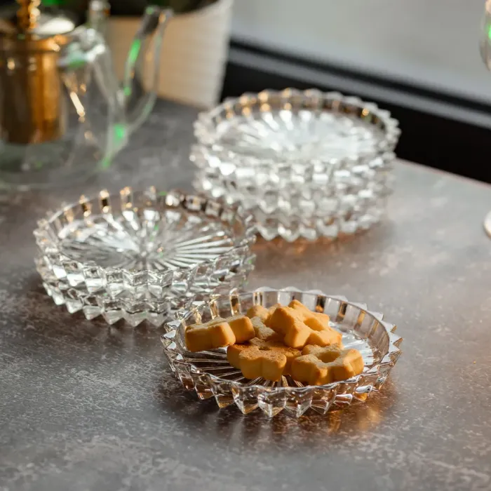 Набор из 6 тарелок для подачи по 12 см стеклянные круглые прозрачные (HP-YH-31) - изображение 6