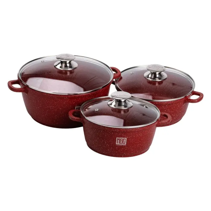 Набір із трьох алюмінієвих каструль із товстим дном та кришками з антипригарним покриттям MGC (HP-4-408) - зображення 1