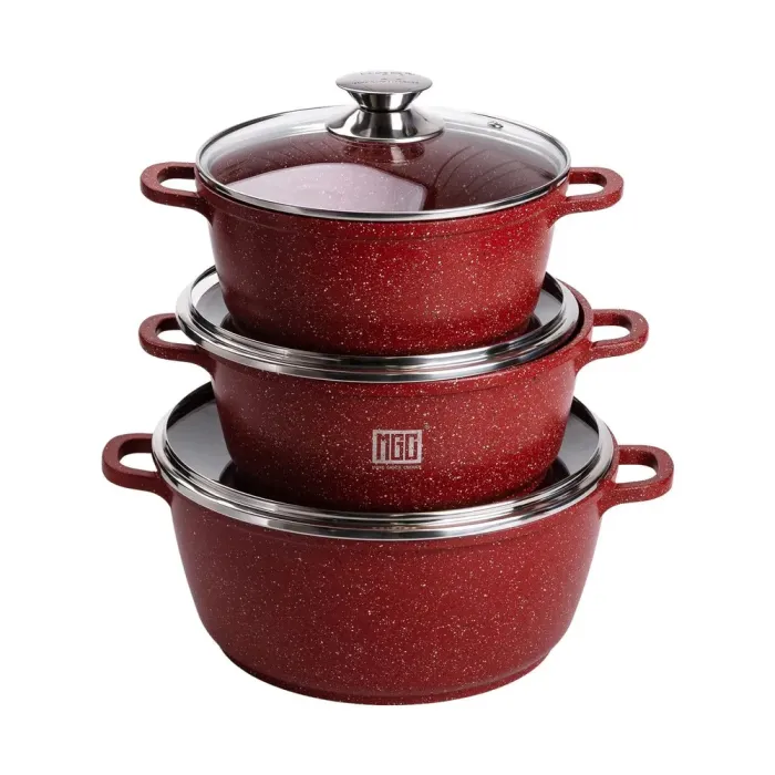 Набір із трьох алюмінієвих каструль із товстим дном та кришками з антипригарним покриттям MGC (HP-4-408) - зображення 4