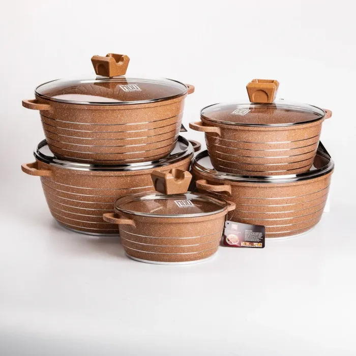 Набор кастрюль MGC 2,5/4/5/7/9 л с мраморным антипригарным оранжевым покрытием (HP-4-411CH) - изображение 1