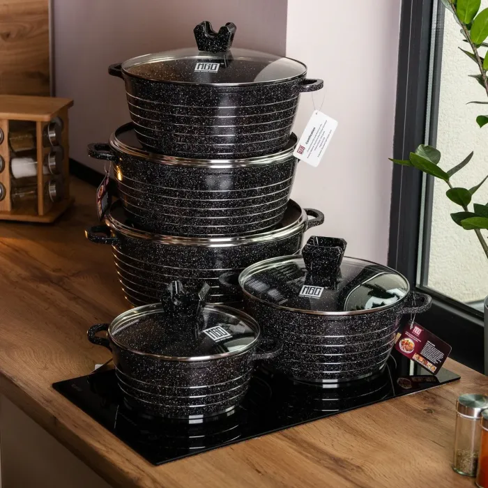 Набор кастрюль MGC 2,5/4/5/7/9 л с мраморным антипригарным покрытием черный (HP-4-411B) - изображение 5