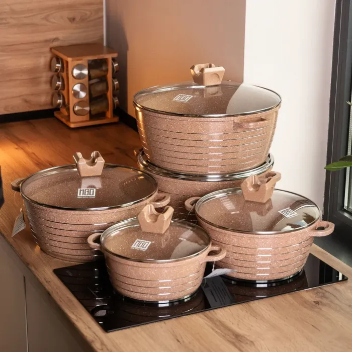 Набор кастрюль MGC 2,5/4/5/7/9 л с мраморным антипригарным оранжевым покрытием (HP-4-411CH) - изображение 5